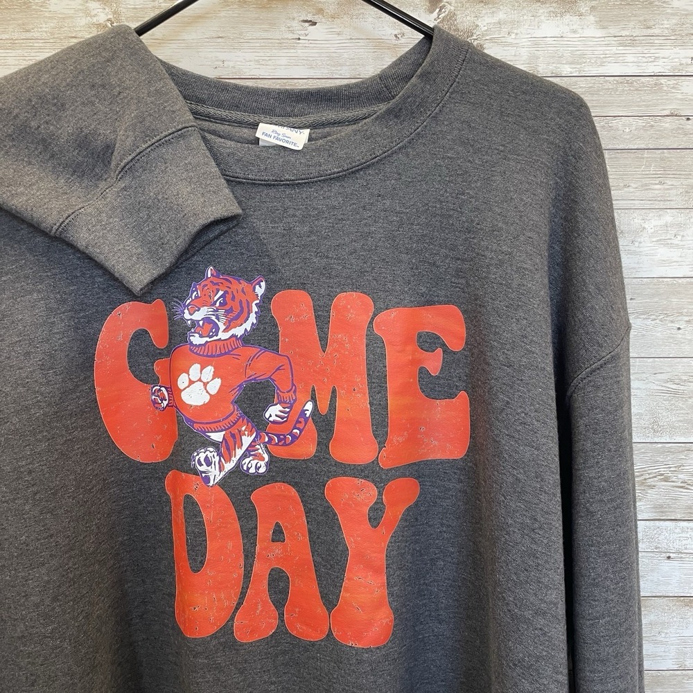 Vintage Clemson Tigers Mens 2XL Sweatshirt Gray Crewneck Game Day Orange Graphic